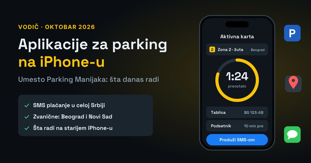 Aplikacije za parking na iPhone-u: ekran sa preostalim vremenom parkiranja u žutoj zoni i dugmetom za plaćanje SMS-om